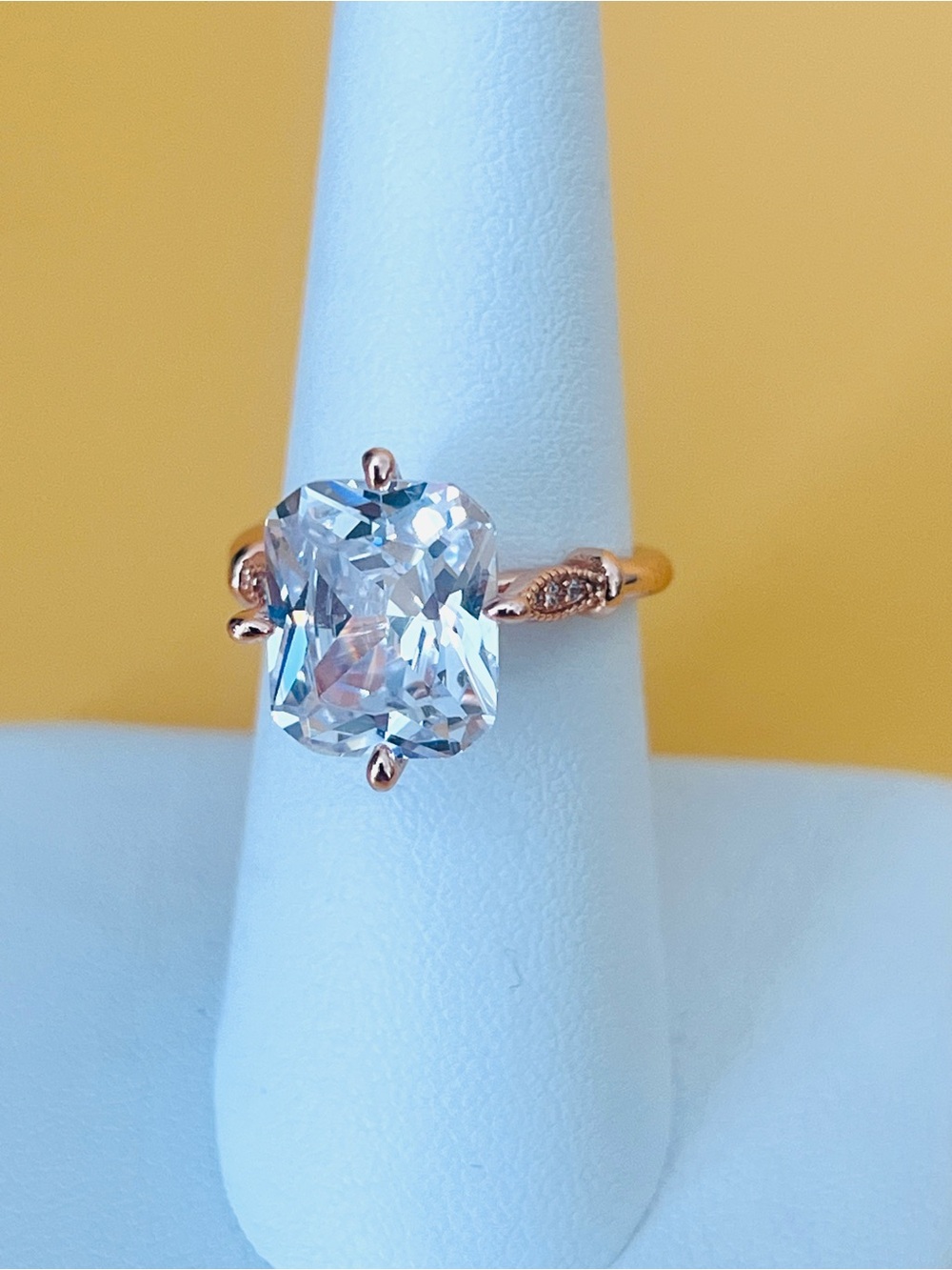 Rose Gold over .935 Silver statement Ring large clear stone